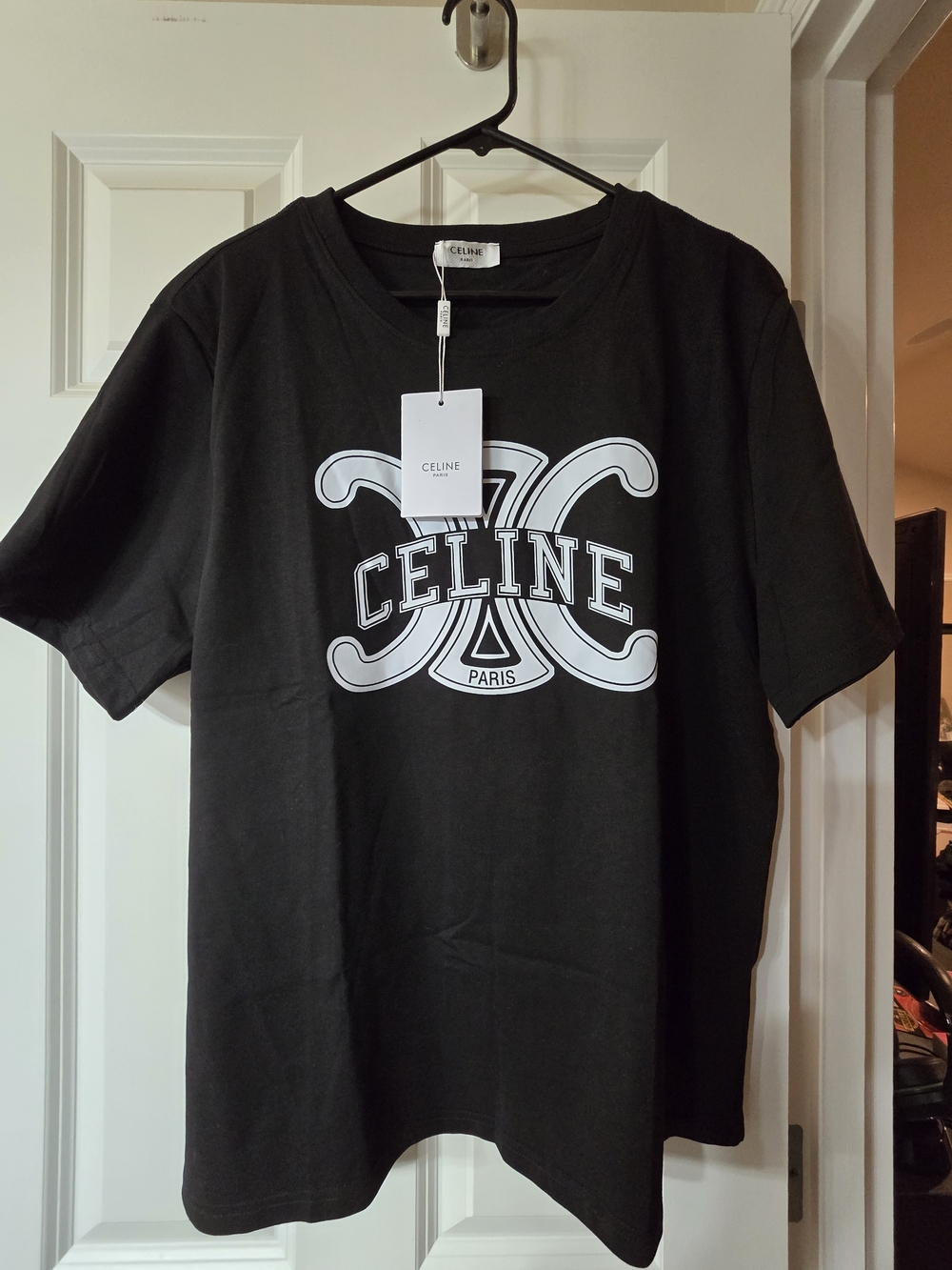 Celine Black T-Shirt with White Logo Graphic